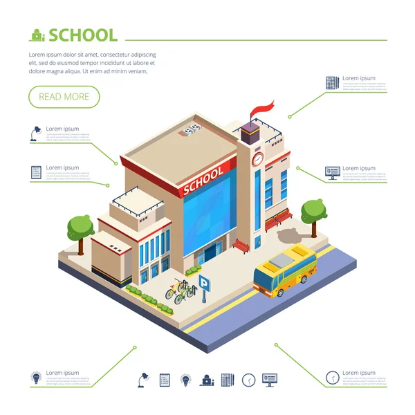 Ilustración del diseño del edificio escolar — Vector de stock