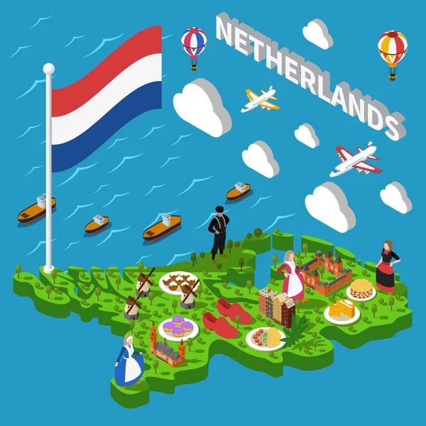 Mapa Turístico da Holanda —  Vetores de Stock