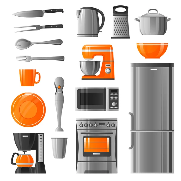 Appliances And Kitchen Utensil Icons Set — Stock Vector