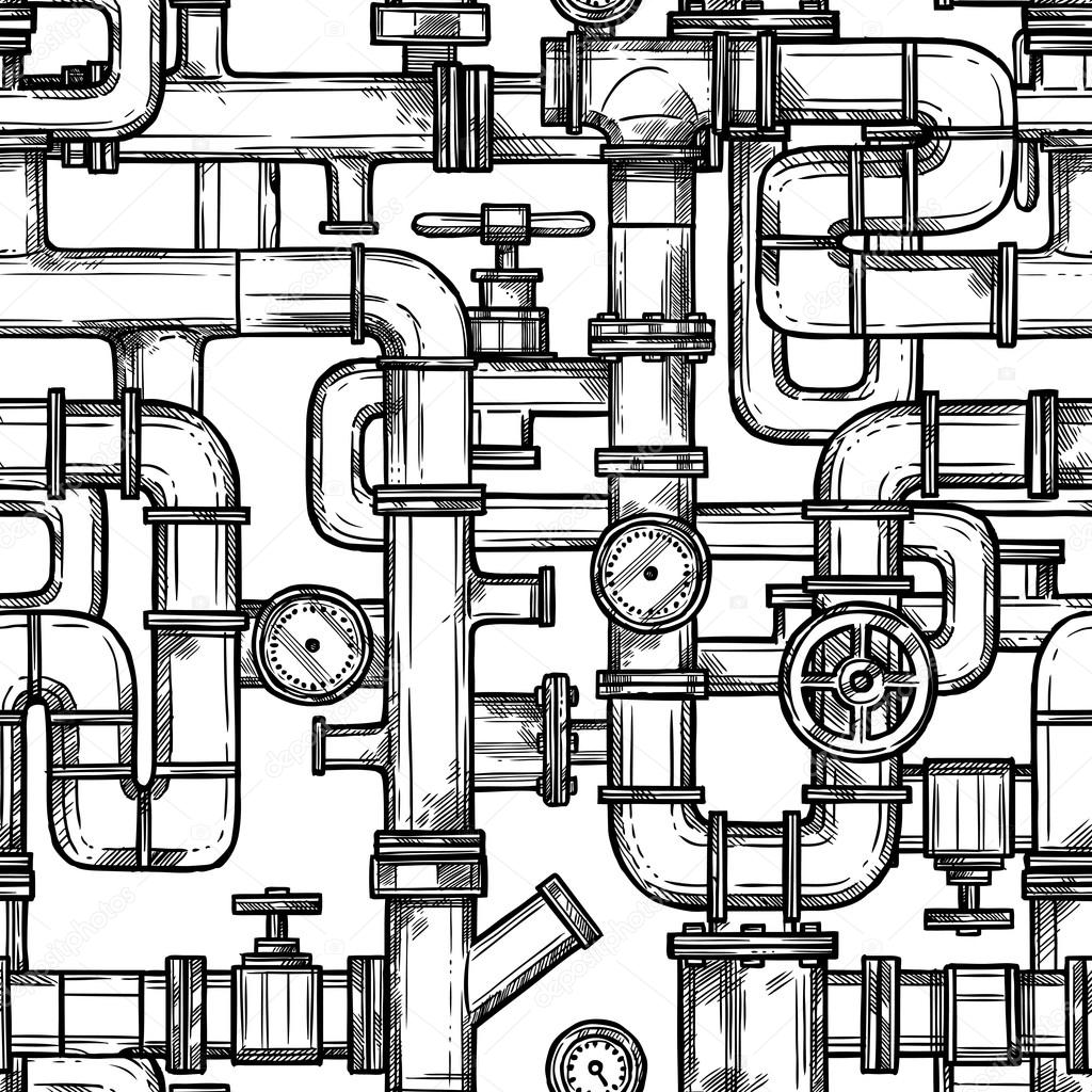 Sketch Pipes System Seamless Pattern