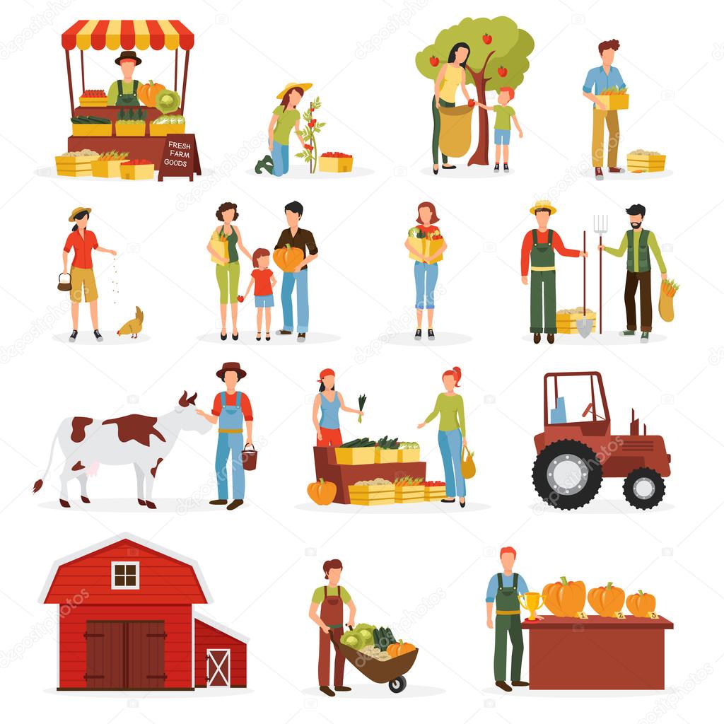 Autumn Harvest Farm Flat Icons Collection 