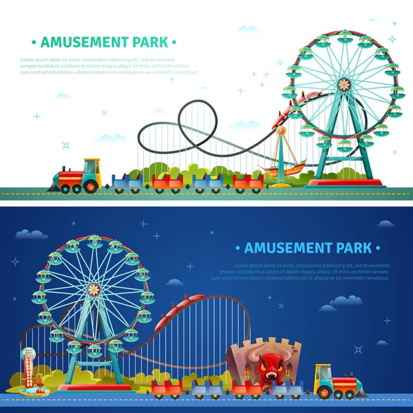 Amusement Park Horizontal Banners — Stock Vector