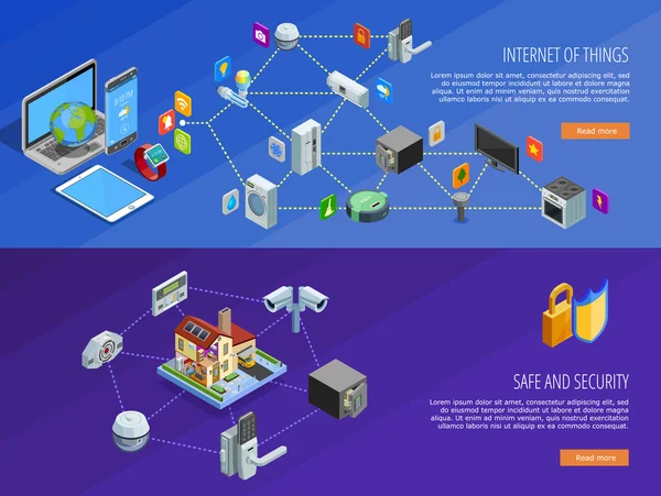 Internet de las cosas 2 Banners isométricos — Vector de stock