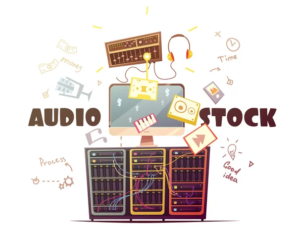 Microstock Audio Concept Retro Cartoon Illustration — Stock Vector