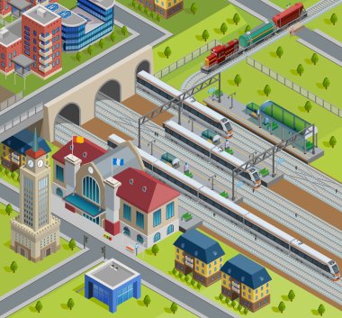 Train Railway Station Isometric Poster  clipart