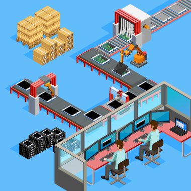Conveyor Manufacturing Line Operators Isometric Poster  clipart