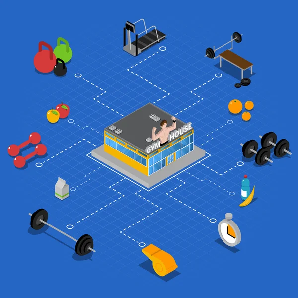 Gym isometrische stroomdiagram — Stockvector