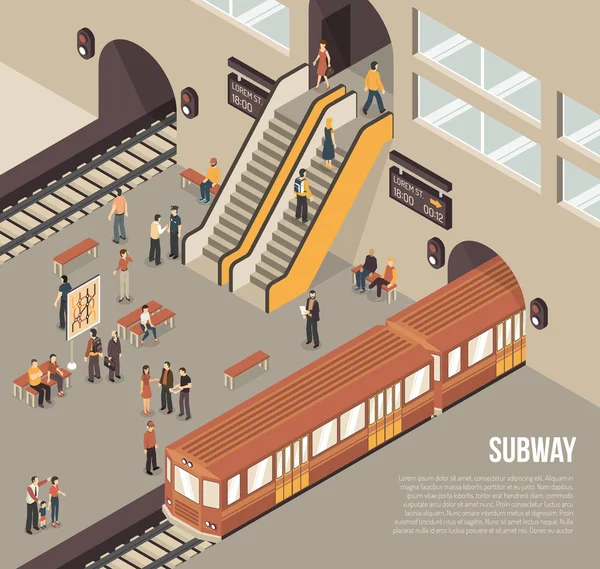 Subway Metro Underground Station Isometric Poster — Stock Vector