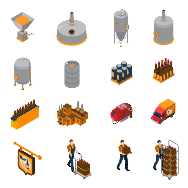 Set de iconos isométricos cervecería — Vector de stock