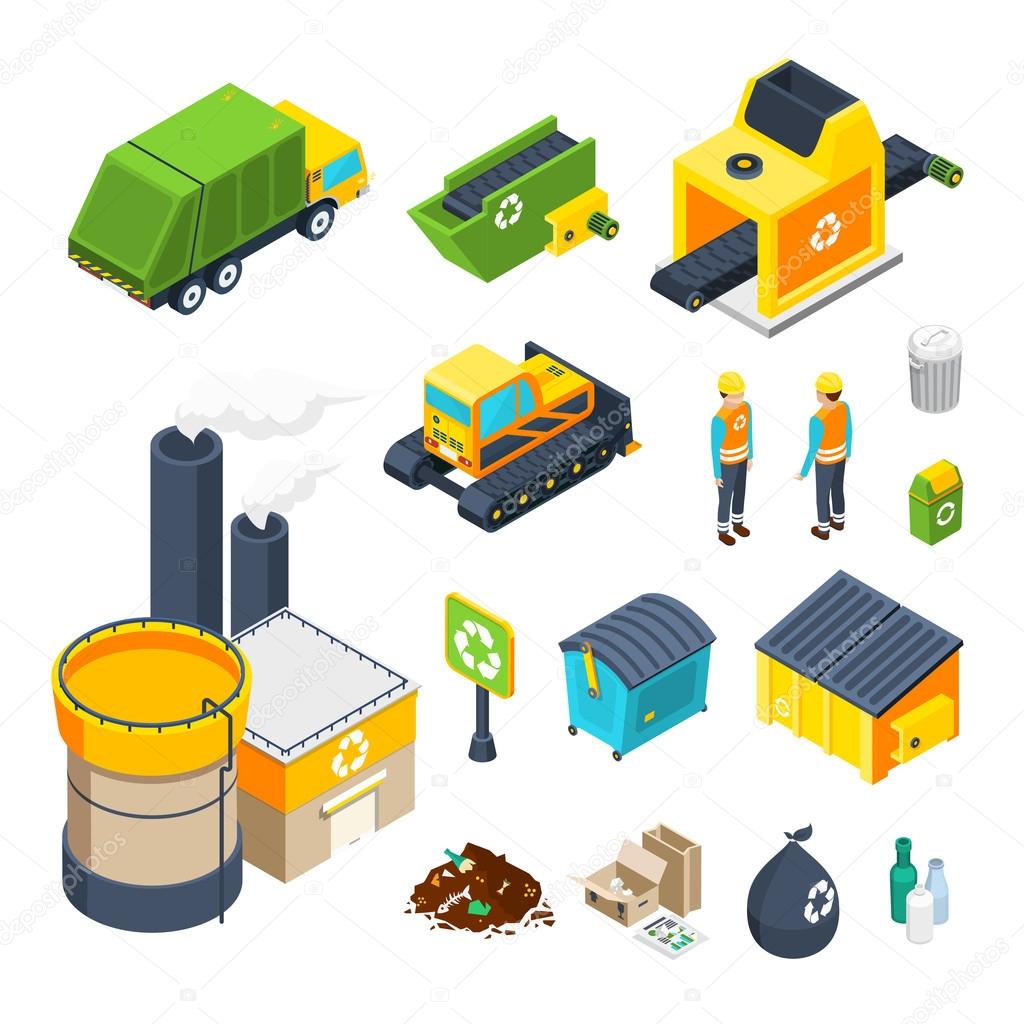 Garbage Isometric Icon Set