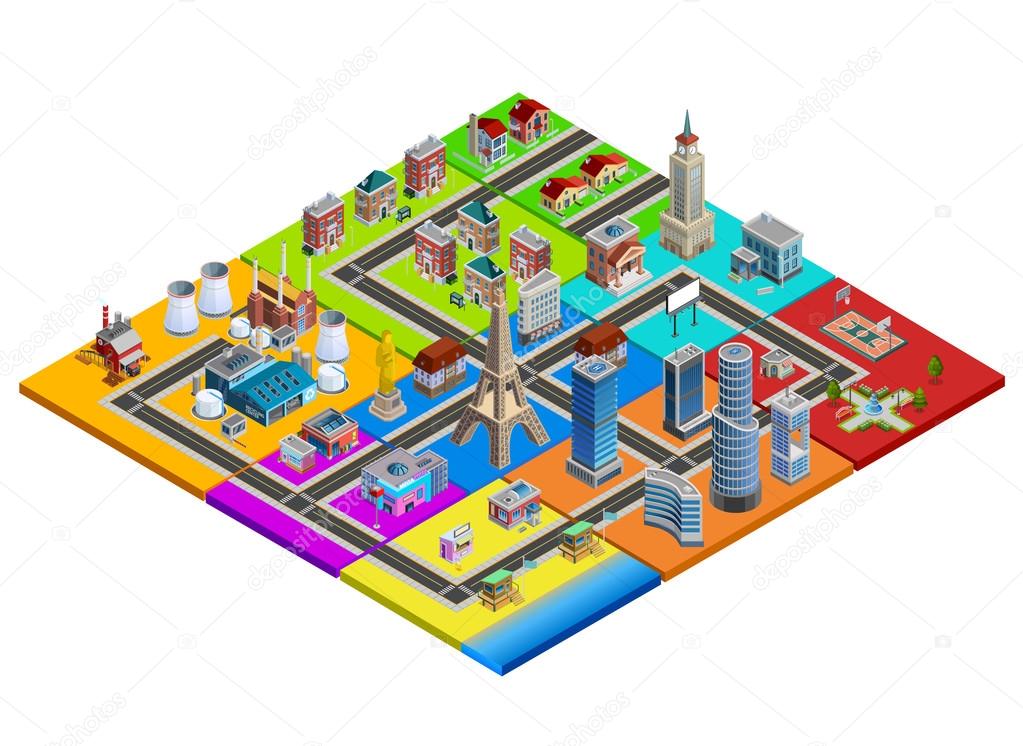 City Map Constructor Colorful Isometric Image