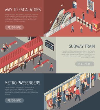 Metro demiryolu izometrik yatay afiş kümesi