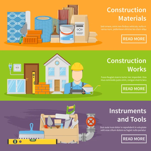 Banners de materiales de construcción — Vector de stock