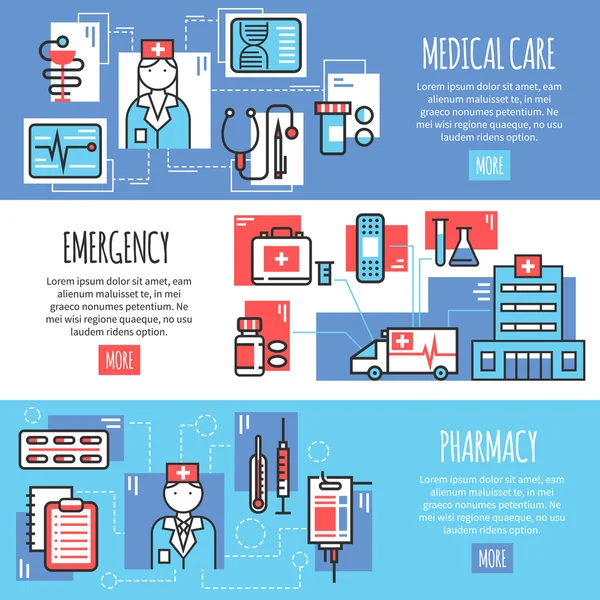 Bannières horizontales médicales — Image vectorielle