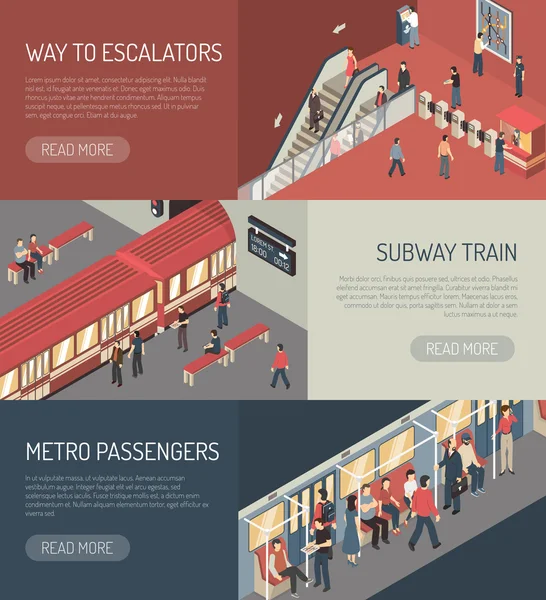 Conjunto de pancartas horizontales isométricas ferroviarias del metro — Archivo Imágenes Vectoriales