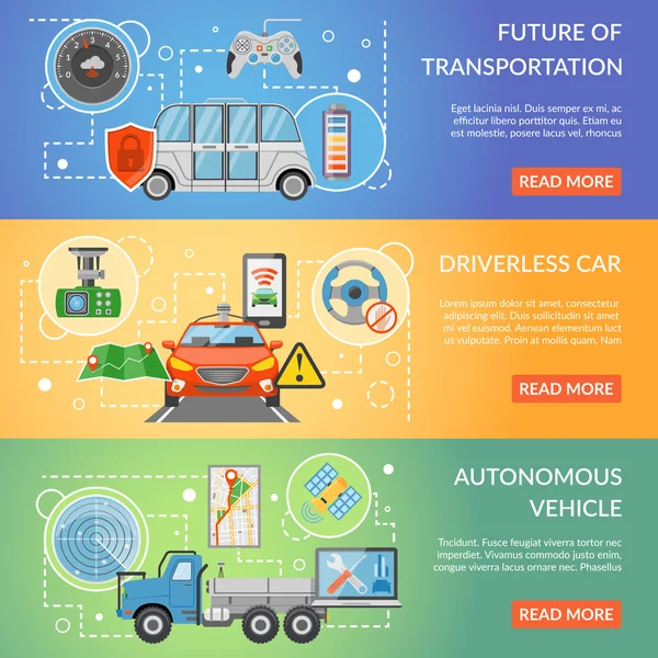 Bannières autonomes de véhicule de voiture sans conducteur — Image vectorielle