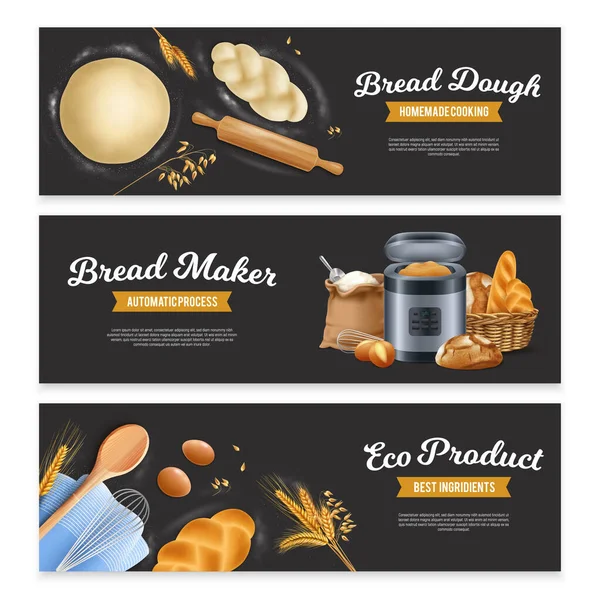 Bread Horizontal Banners Set — Stock Vector