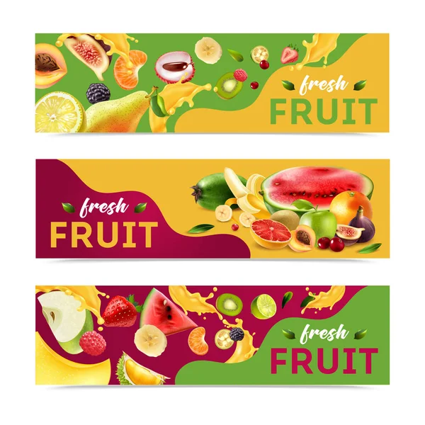 Set di banner di frutta realistici — Vettoriale Stock