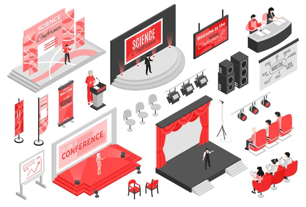 Conference Hall Isometric Set — Stock Vector