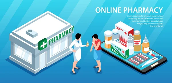 Farmacia en línea Fondo Horizontal — Vector de stock