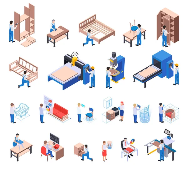 Mobilya El Sanatları Isometric Ayarları — Stok Vektör