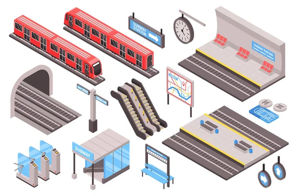 Isometrisches Set für die U-Bahn — Stockvektor