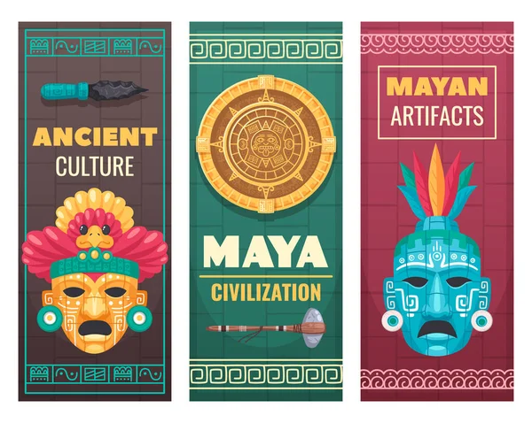 Maya Beschaving Cartoon Banners — Stockvector