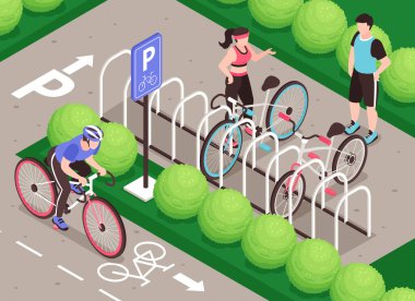 Bisiklet Otoparkı Isometric Bileşimi