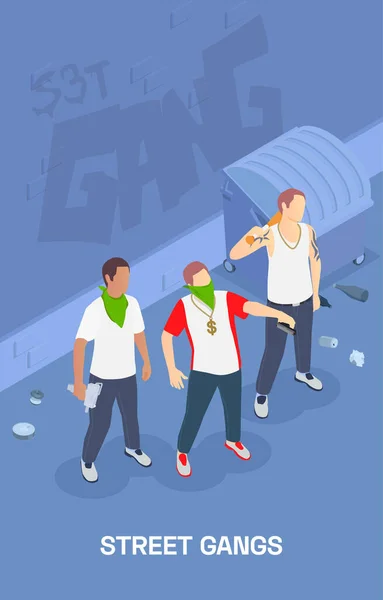 Ilustracja izometryczna gangu ulicznego — Wektor stockowy
