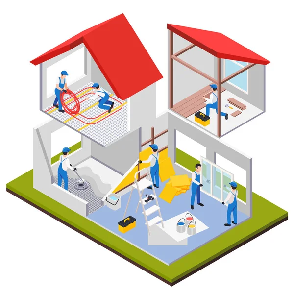 Composição Isométrica da Renovação da Casa —  Vetores de Stock