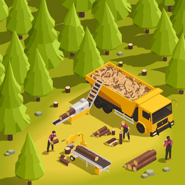 Isometric Sawmill Illustration