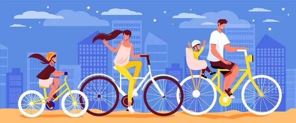 Family Bicycle Ride Composition — Stock Vector