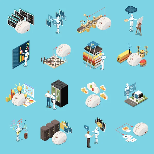 AI Isometric Icon Set — Stock Vector