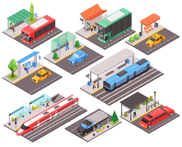 Public Stop Isometric Set — Stockový vektor