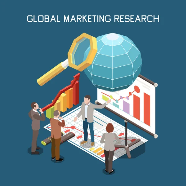 Composizione della ricerca di marketing isometrico — Vettoriale Stock