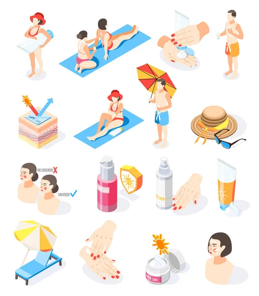 Sun Protection Isometric Icons — Stock Vector