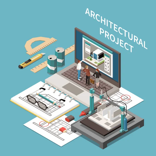 Isometrische Zusammensetzung von Architekturprojekten — Stockvektor