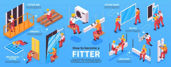 Fitter Works Isometrisk informationsgrafik — Stock vektor