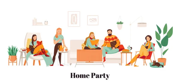 Gezellige Home Party Illustratie — Stockvector