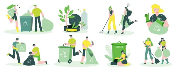 Conjunto plano de reciclaje de basura — Vector de stock