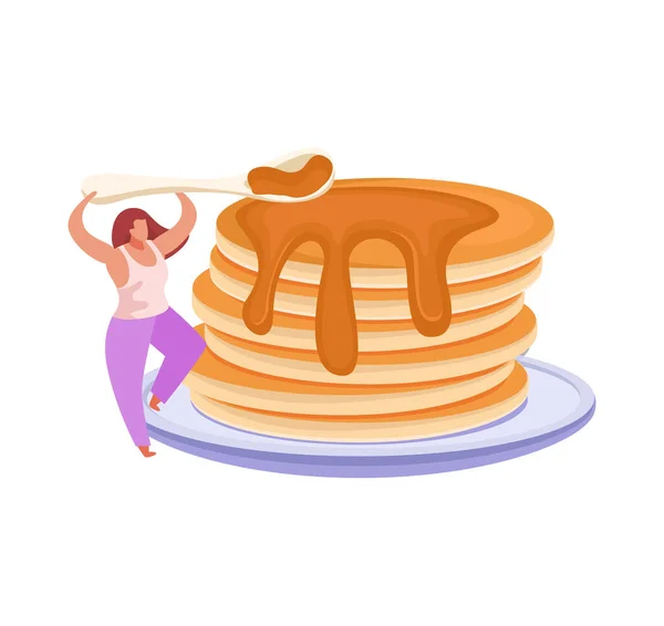 Breakfast Pancakes Flat Composition — Stock Vector