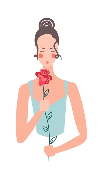 Mujer olfateando composición de flores — Vector de stock