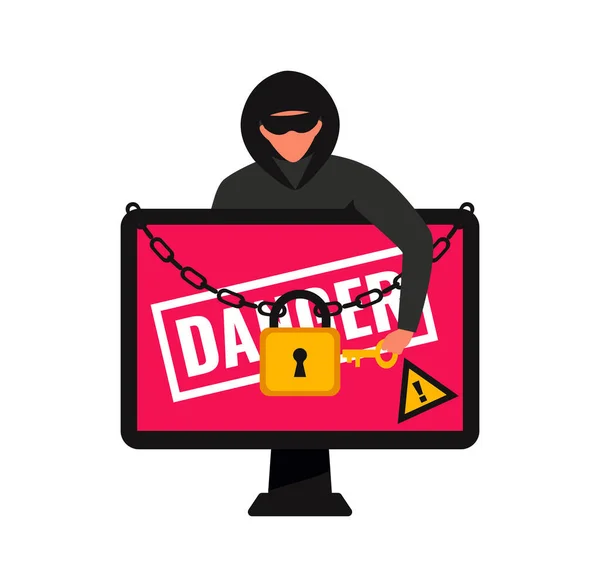 Hacker Locked Computer Composition — Stock Vector