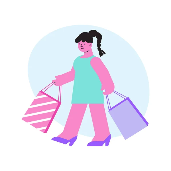 Camminare Shopping Girl Composizione — Vettoriale Stock
