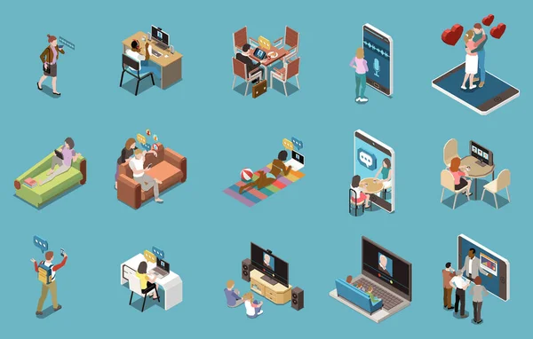 Chatting People Isometric Set — Stockový vektor