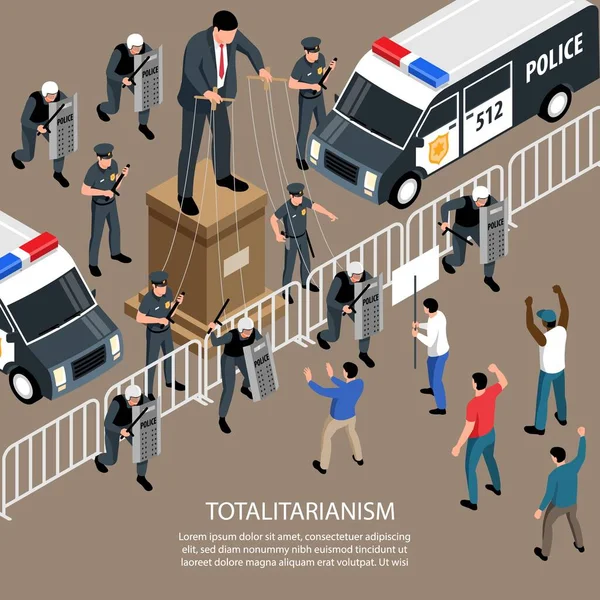 Totalitarianism System Isometric Background — Stock Vector