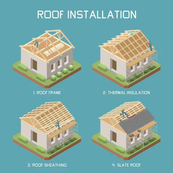 Dakinstallatie Isometrische set — Stockvector