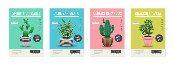 Ensemble d'affiches de pot de cactus — Image vectorielle
