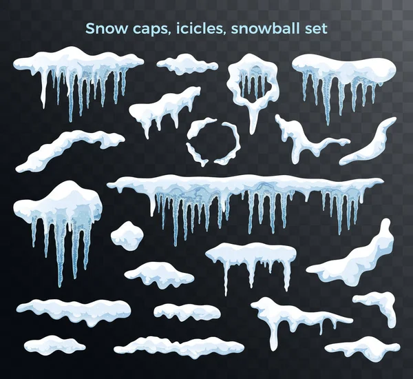 Casquettes de neige Icicles Ensemble transparent — Image vectorielle