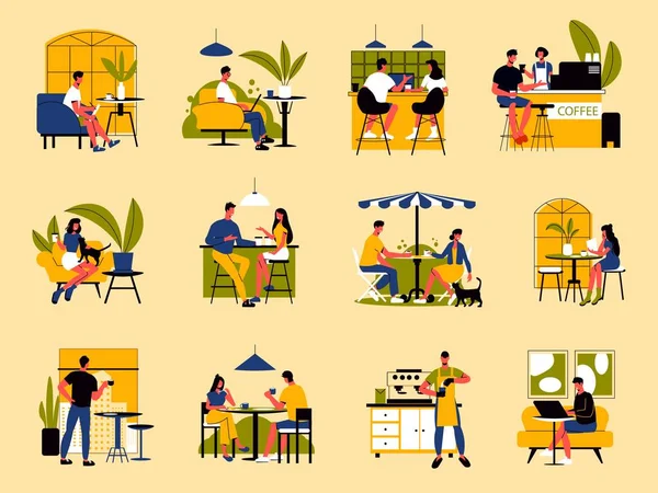 Personas bebiendo café conjunto — Vector de stock